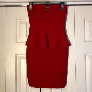 Strapless red peplum dress